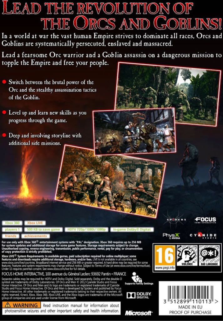 Of Orcs and Men - Microsoft Xbox 360 (Focus Home) video game collectible [Barcode 3512899109735] - Main Image 2