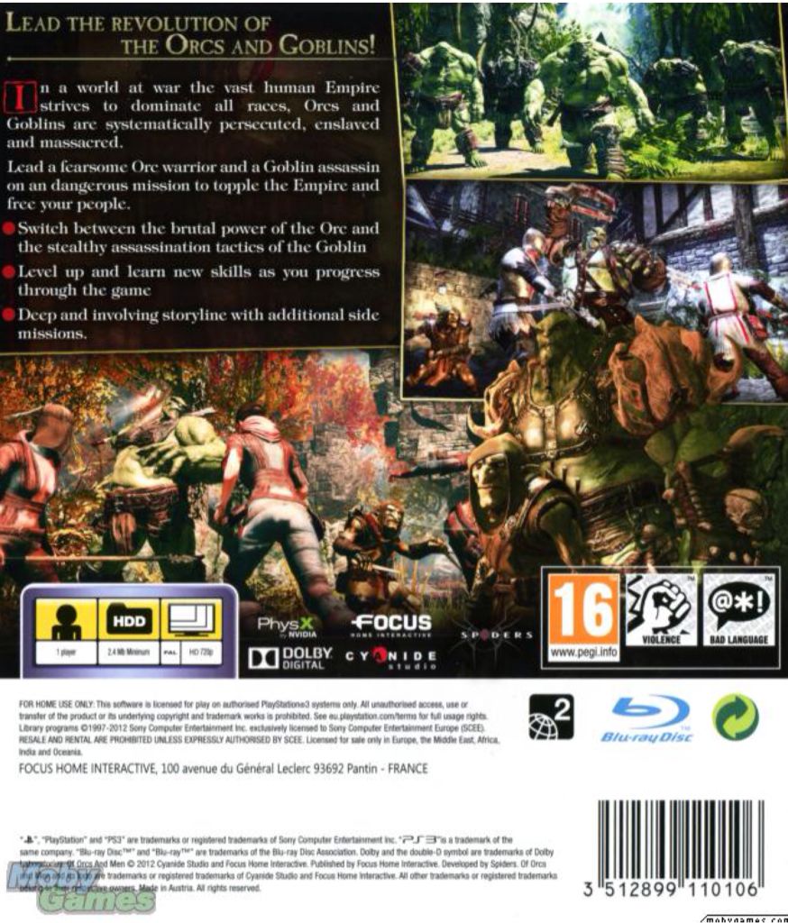 Of Orcs And Men - Sony PlayStation 3 (PS3) (Focus Home Interactive - 1) video game collectible [Barcode 3512899110106] - Main Image 2