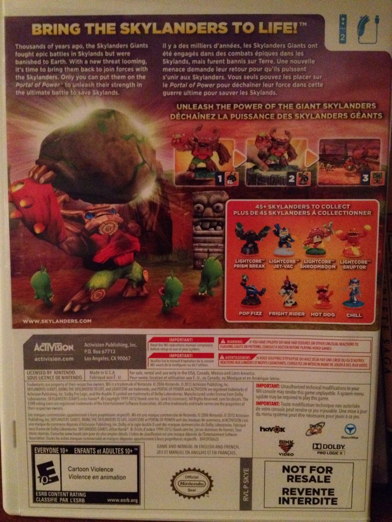 Skylanders: Giants - Nintendo Wii (Nintendo - 2) video game collectible [Barcode 047875844827] - Main Image 2
