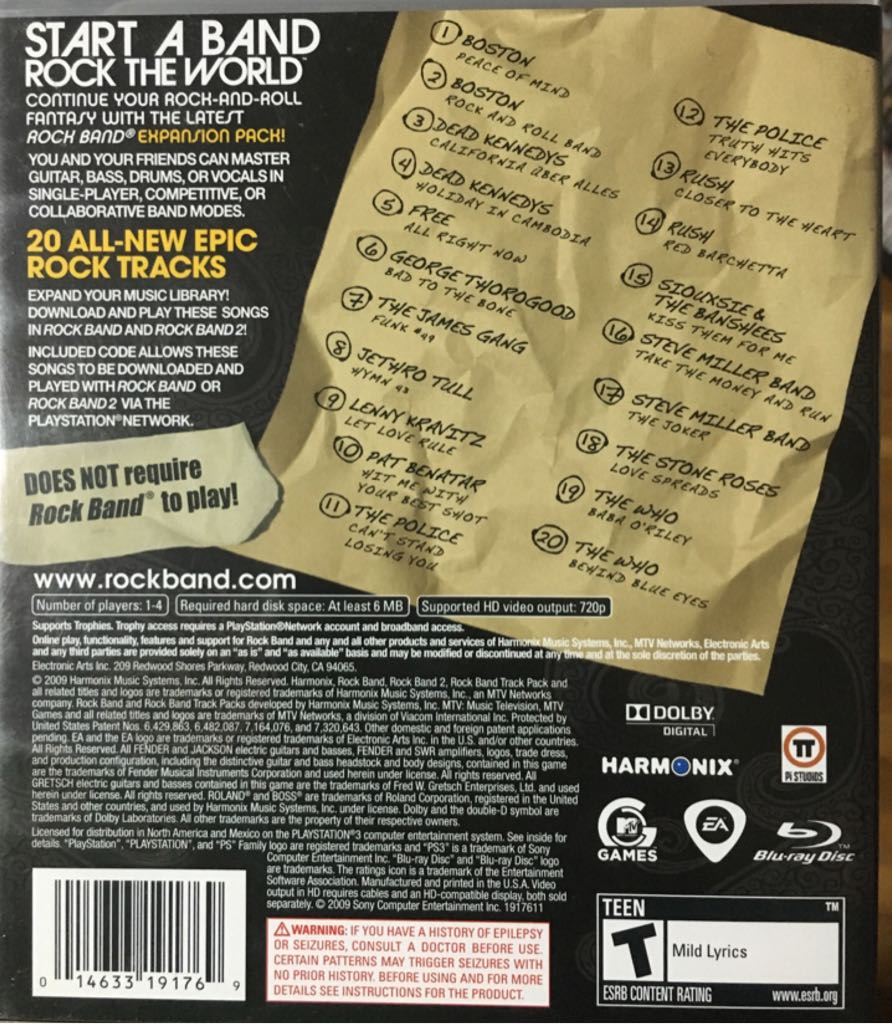 Rock Band: Track Pack - Classic Rock - Sony PlayStation 3 (PS3) video game collectible - Main Image 2