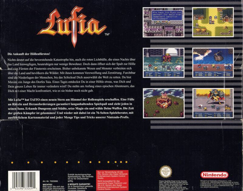 Lufia - Nintendo Super Nintendo Entertainment System (SNES) video game collectible - Main Image 2