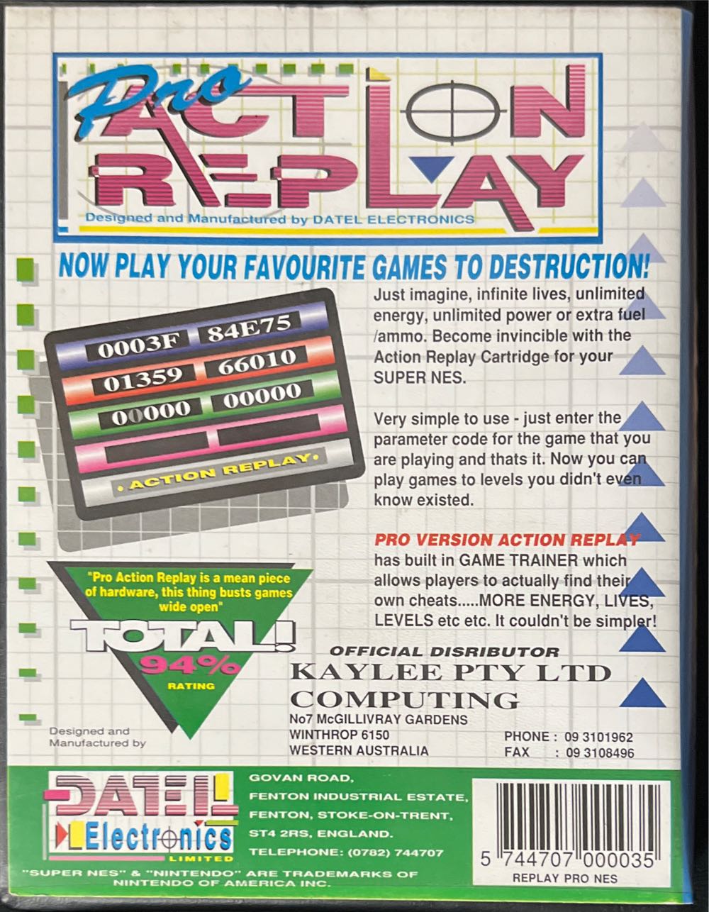 Pro Action Replay - Nintendo Super Nintendo Entertainment System (SNES) (Datel Electronics) video game collectible [Barcode 5744707000035] - Main Image 2