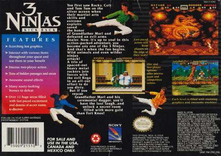 3 Ninjas Kick Back/Hook - Nintendo Super Nintendo Entertainment System (SNES) video game collectible - Main Image 2