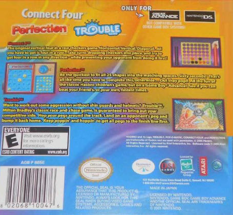 Connect Four /Perfection/Trouble - Nintendo Game Boy Advance (GBA) (DSI Games - 1-2) video game collectible [Barcode 802068100476] - Main Image 2