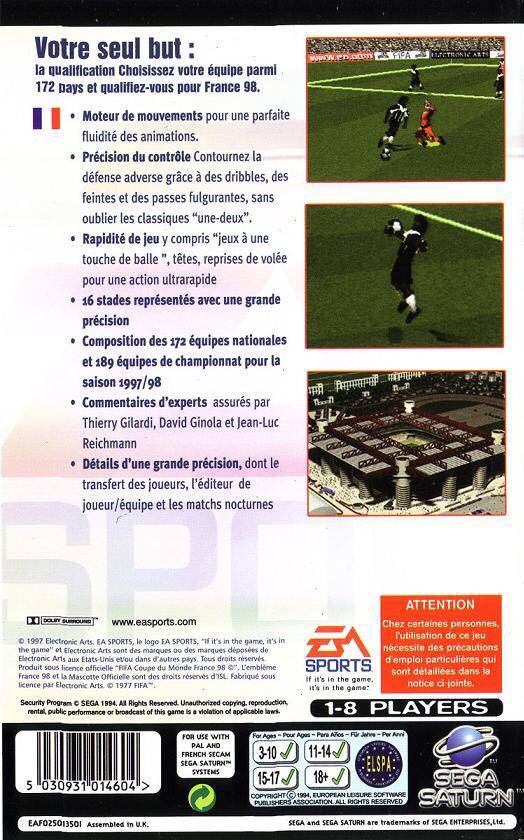 Fifa: Road To World Cup 98 - Sega Saturn (Ea Sports - 8) video game collectible [Barcode 5030944014608] - Main Image 2