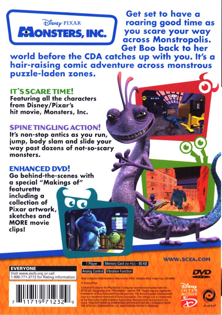Monsters, Inc. - Sony PlayStation 2 (PS2) (Sony Computer Entertianment - 1) video game collectible [Barcode 712725001766] - Main Image 2