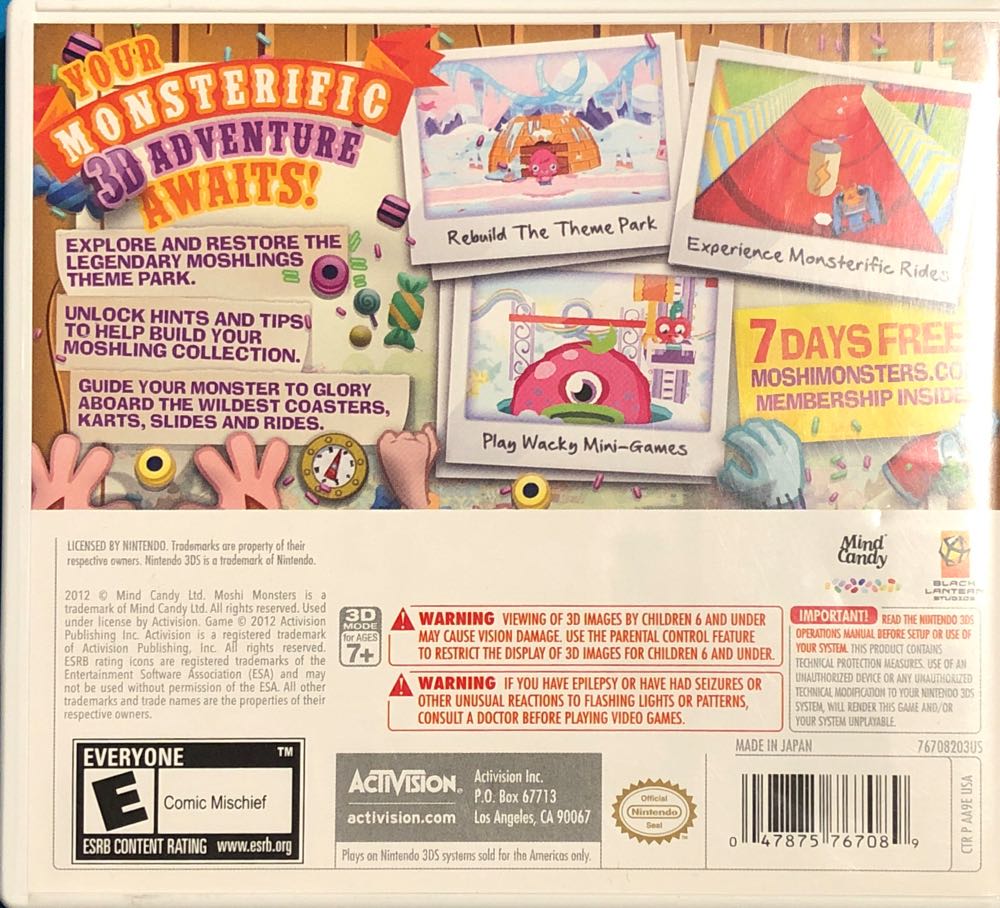 Moshi Monsters: Theme Park - Nintendo 3DS (Activision) video game collectible [Barcode 047875767089] - Main Image 2