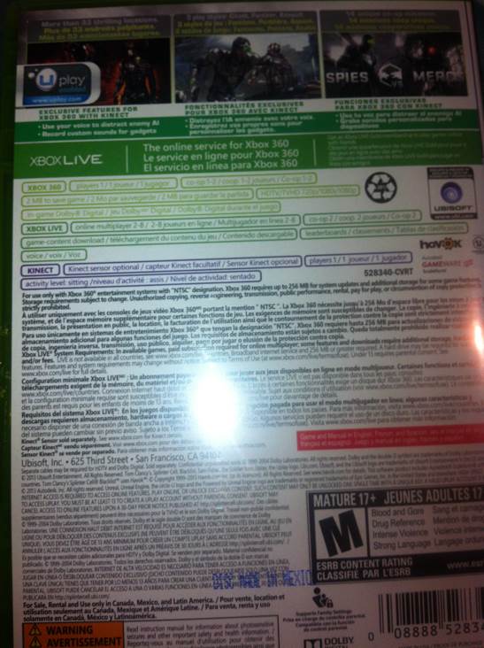 Splinter Cell Black List - Microsoft Xbox 360 video game collectible - Main Image 2