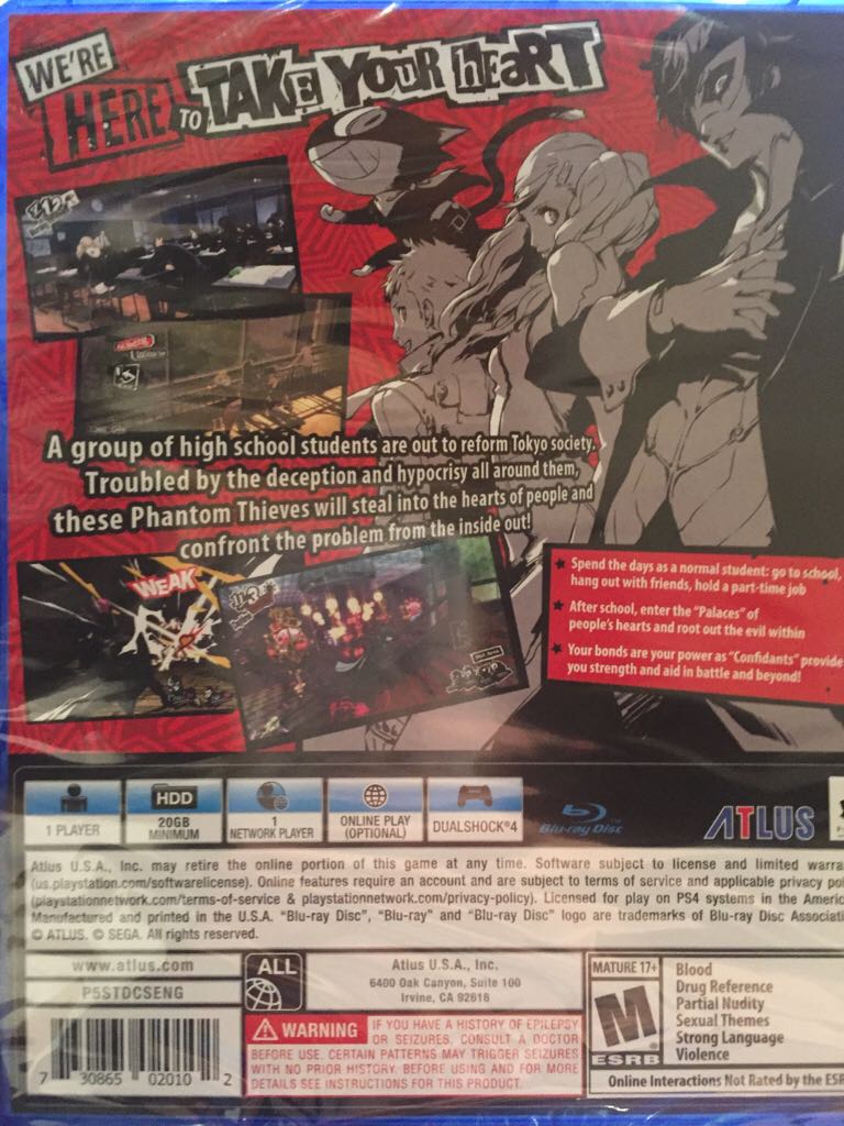 Persona 5 - Sony PlayStation 4 (PS4) (Sega / Atlus - 1) video game collectible [Barcode 730865020102] - Main Image 2