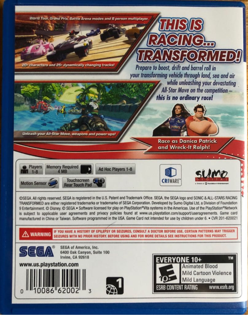 Sonic & All-Stars Racing Transformed - Sony PlayStation Vita (PS Vita) (Sega - 1-4) video game collectible [Barcode 5055277019830] - Main Image 2