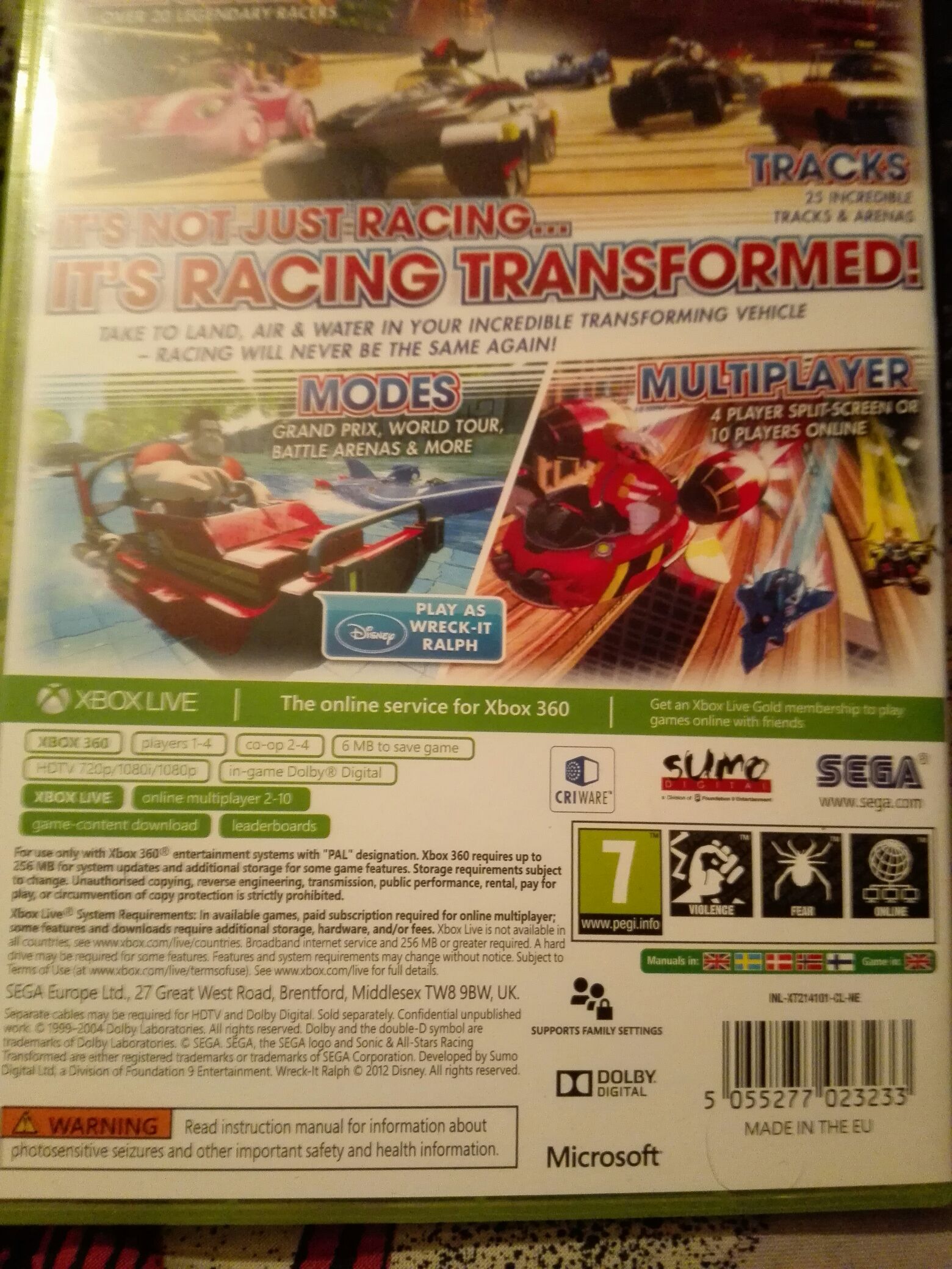 Sonic: All Stars Racing Transformed - Microsoft Xbox 360 (Sega - 1-4) video game collectible [Barcode 5055277023233] - Main Image 2