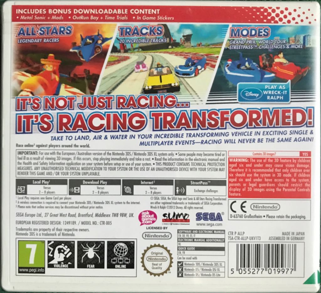 Sonic & All-Stars Racing Transformed - Nintendo 3DS (Sega) video game collectible [Barcode 5055277019977] - Main Image 2