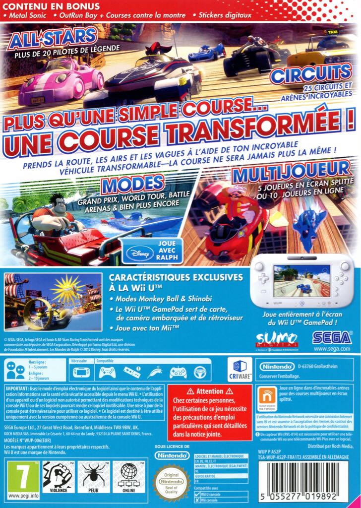 Sonic & All Stars Racing Transformed - Nintendo Wii U (Sumo Digital - 1-5) video game collectible - Main Image 2