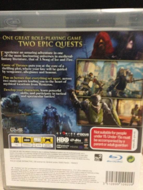 Juego De Tronos - Sony PlayStation 3 (PS3) (CYANIDE studio - 1) video game collectible [Barcode 011189000095] - Main Image 2