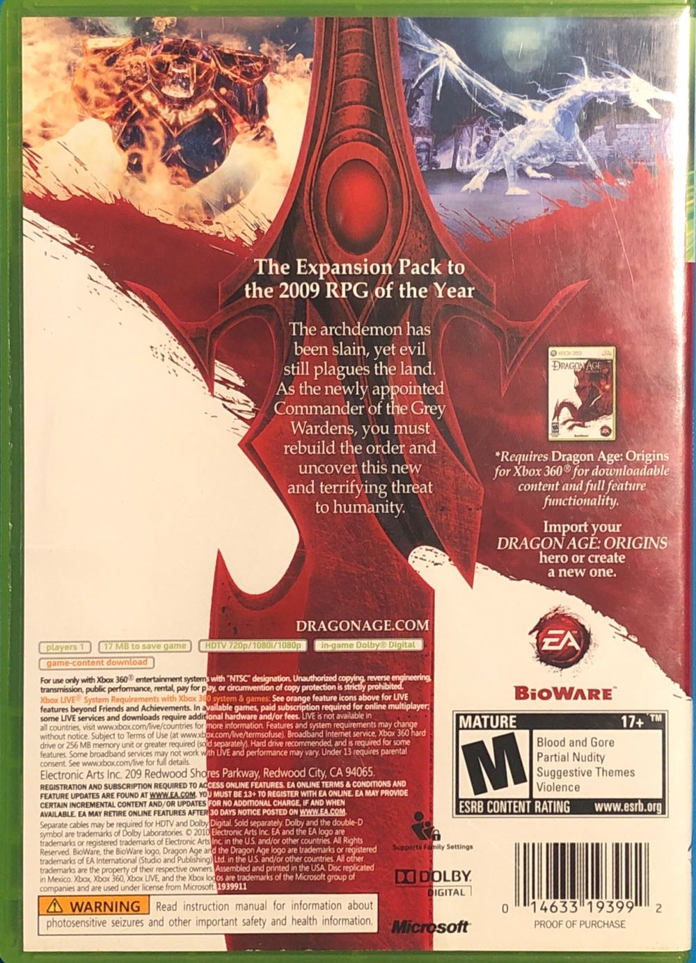 Dragon Age Origins Awakening Expansion Pack - Microsoft Xbox 360 (Electronic Arts/EA Games - 1) video game collectible [Barcode 014633193992] - Main Image 2