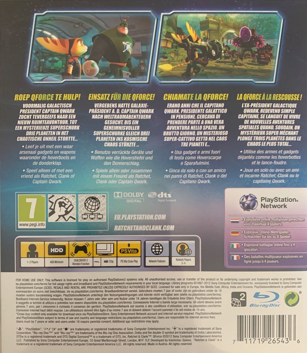 Ratchet & Clank QForce - Sony PlayStation 3 (PS3) (Sony Computer Entertainement Europe - 1) video game collectible [Barcode 711719265436] - Main Image 2