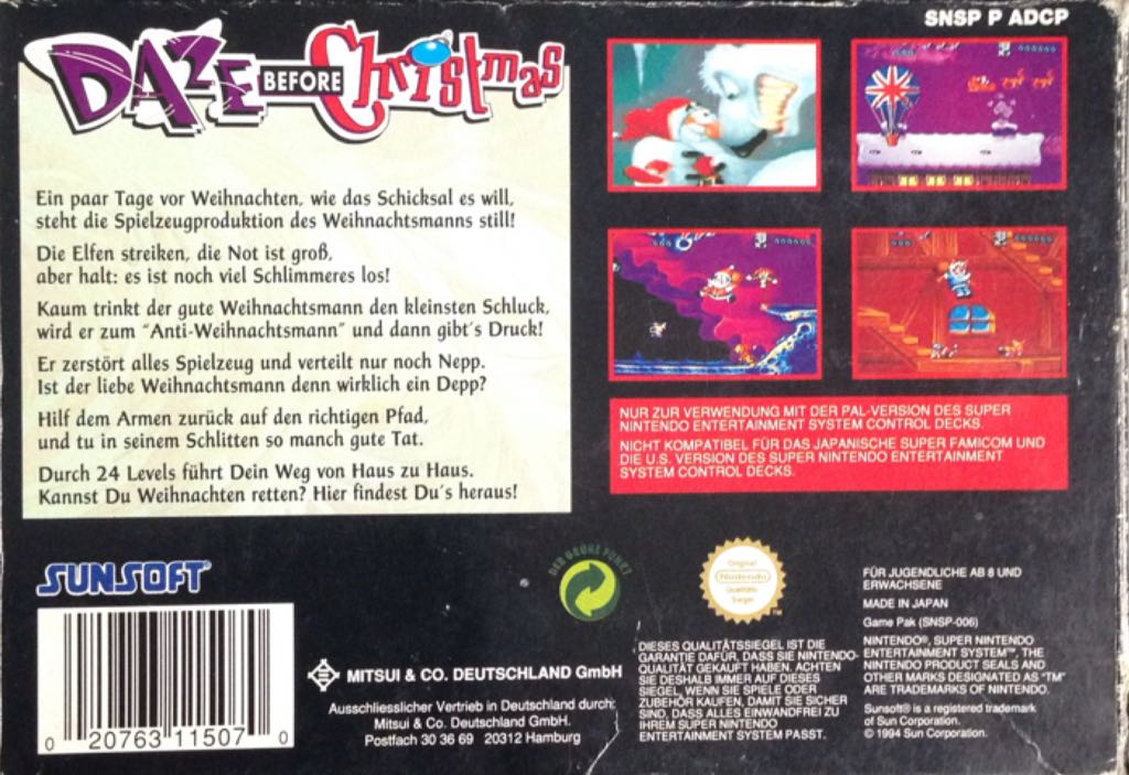 Daze Before Christmas - Nintendo Super Nintendo Entertainment System (SNES) video game collectible [Barcode 020763115070] - Main Image 2