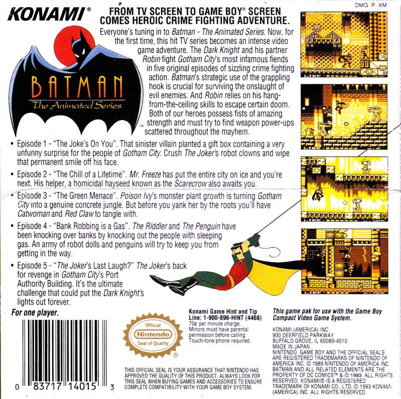 Batman The Animated Series - Nintendo Game Boy (1993, Konami) video game collectible - Main Image 2
