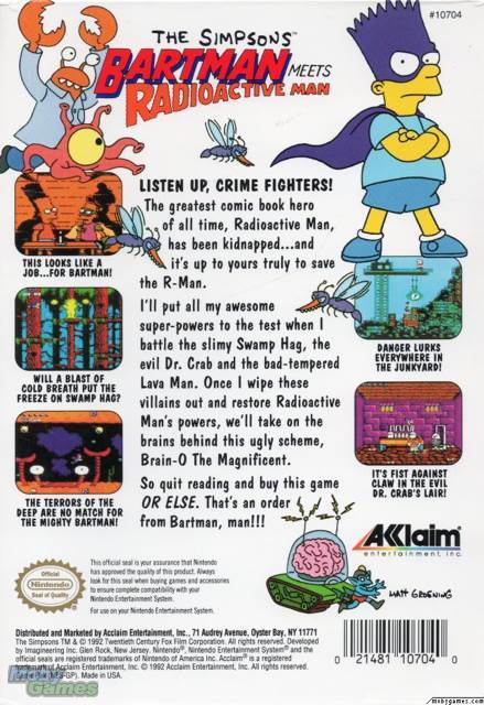 Simpsons Bartman Meets Radioactive Man, The - Nintendo Entertainment System (NES) video game collectible - Main Image 2