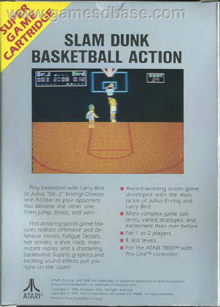One On One Basketball - Atari 7800 video game collectible - Main Image 2
