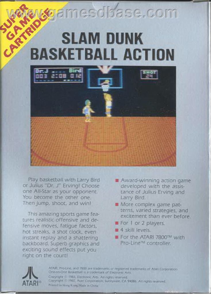 One On One Basketball - Atari 7800 video game collectible - Main Image 2