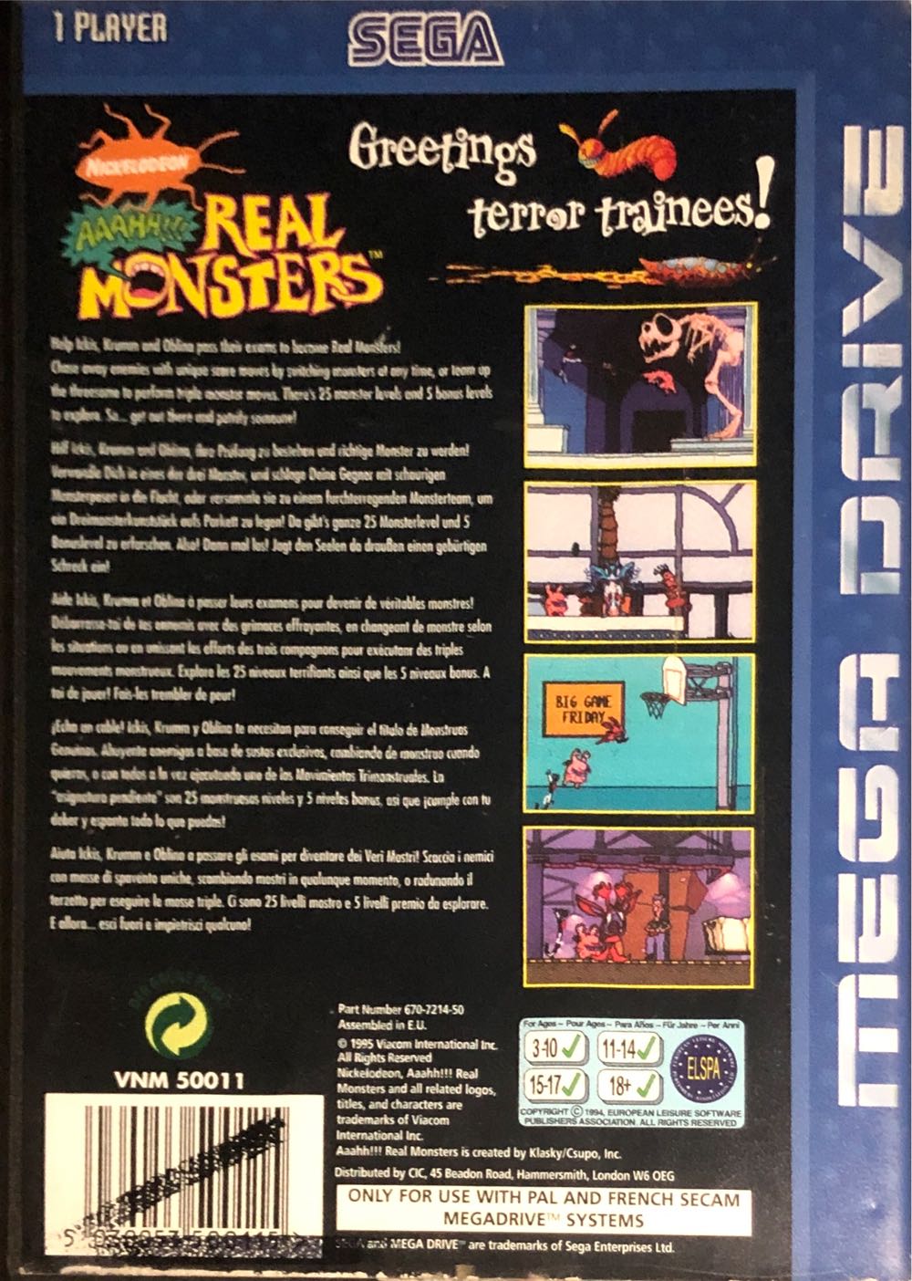 Nickelodeon Aaahh Real Monsters - Sega Mega Drive (Viacom - 1) video game collectible - Main Image 2