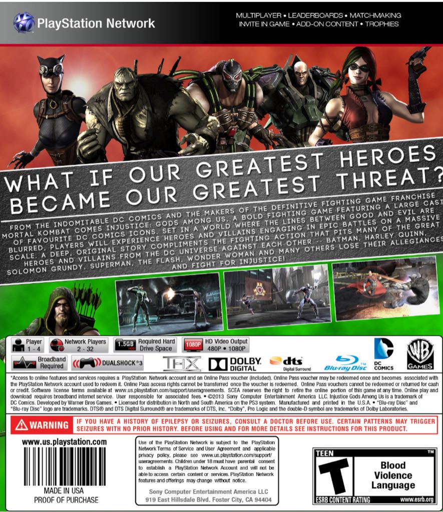 Injustice Gods Among Us - Sony PlayStation 3 (PS3) (1-2) video game collectible [Barcode 886162519761] - Main Image 2