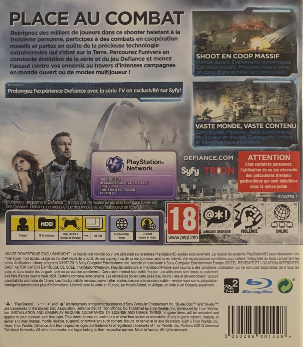 PS3 : Defiance - Sony PlayStation 3 (PS3) (Trion Worlds, Inc - 1 / 2) video game collectible [Barcode 5060286001448] - Main Image 2