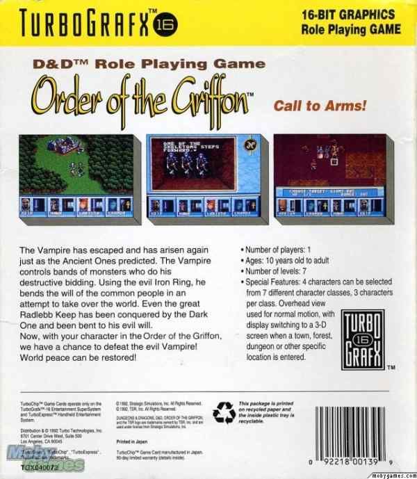 Order Of The Griffon - NEC TurboGrafx-16 (NEC - 1) video game collectible - Main Image 2