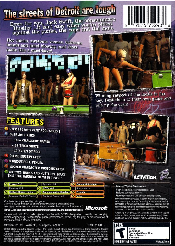 (2006) Hustle: Detroit Streets - Microsoft Xbox (Activision - 1-2) video game collectible [Barcode 047875752436] - Main Image 2