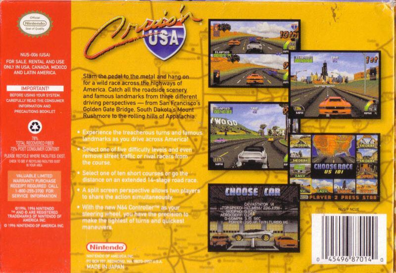 Crusin’ USA - Nintendo 64 (N64) (Nintendo - 2) video game collectible - Main Image 2