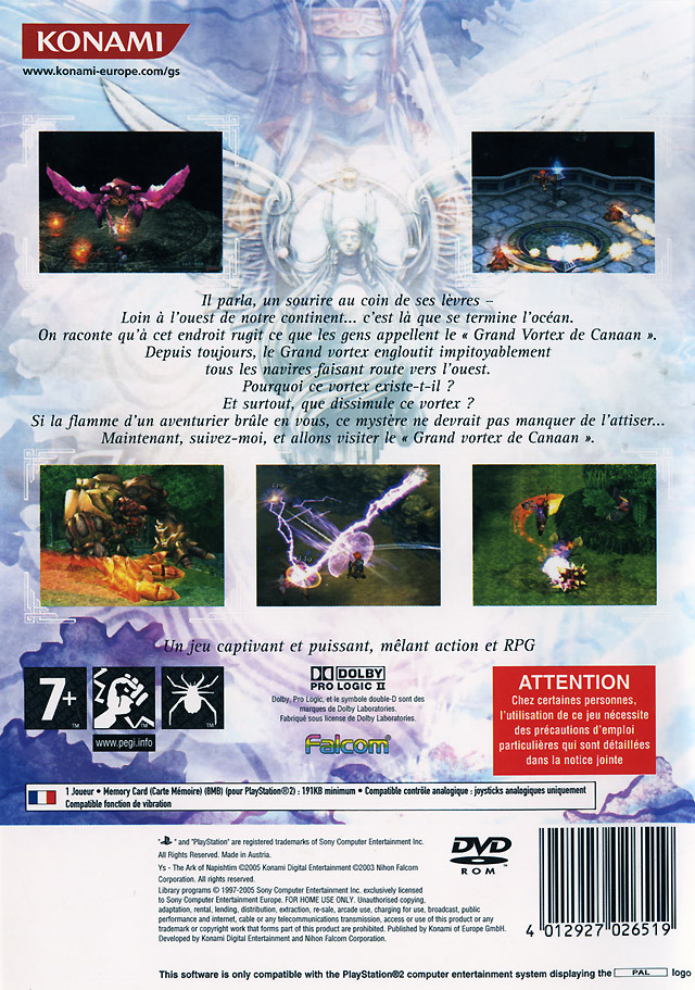 Ys: The Ark Of Napisht - Sony PlayStation 2 (PS2) (Konami - 1) video game collectible [Barcode 4012927026519] - Main Image 2