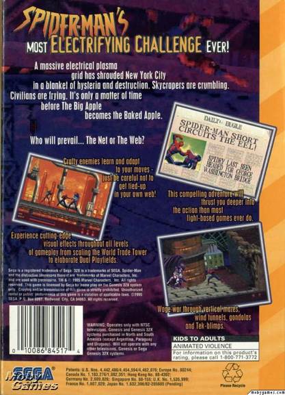 The Amazing Spider-Man: Web Of Fire - Sega 32X (Sega - 1) video game collectible [Barcode 010086845174] - Main Image 2