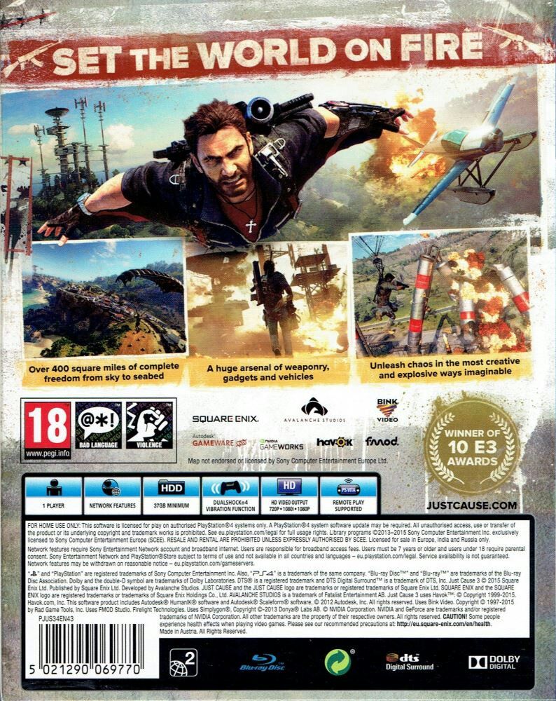 Just Cause 3 - Sony PlayStation 4 (PS4) (Avalanche Studios - 1) video game collectible [Barcode 662248915944] - Main Image 2