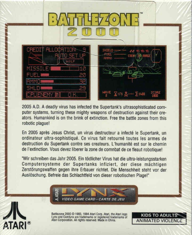 Battlezone 2000 - Atari Lynx (Atari Corporation) video game collectible [Barcode 077000401038] - Main Image 2