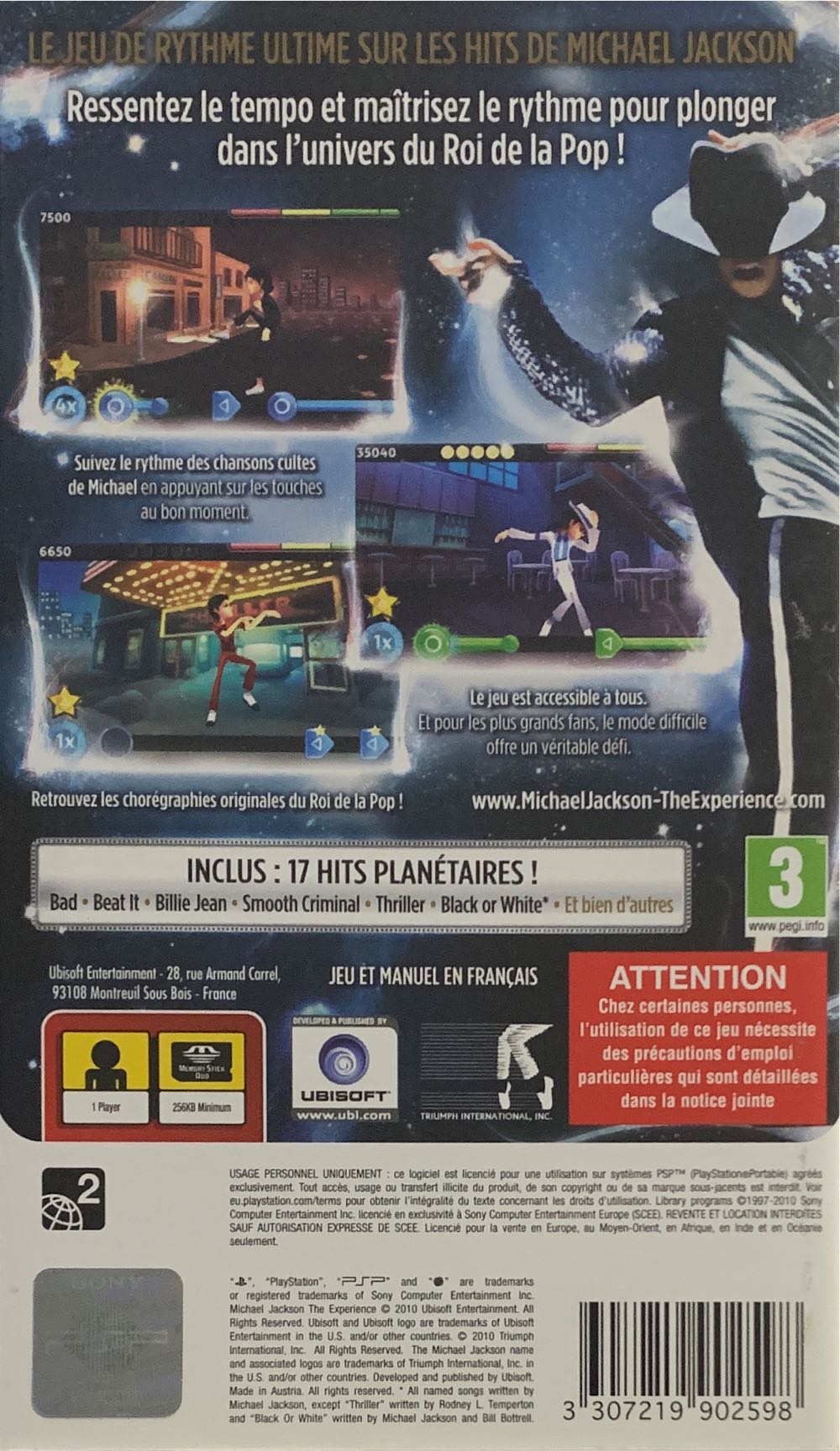 Michael Jackson : The Experience - Sony PlayStation Portable (PSP) (Ubisoft - 1) video game collectible [Barcode 3307219902598] - Main Image 2