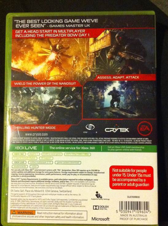 Crysis 3: Hunter Edition - Microsoft Xbox 360 ((EA) Electronic Arts - 1-12) video game collectible [Barcode 5030941109604] - Main Image 2
