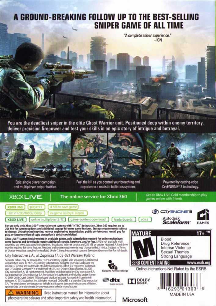 Sniper 2: Ghost Warrior - Microsoft Xbox 360 (Ci Games - 1) video game collectible [Barcode 5907813593598] - Main Image 2