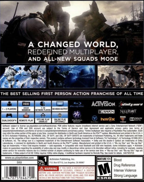 Call Of Duty 10 2013 Ghosts - Sony PlayStation 4 (PS4) (Infinity Ward, Activision - 1-2) video game collectible [Barcode 5030917129223] - Main Image 2