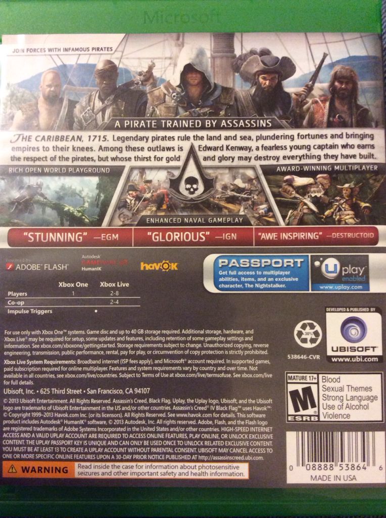 Assassin’s Creed IV Black Flag - Microsoft Xbox One (Ubisoft - 1) video game collectible [Barcode 008888538646] - Main Image 2