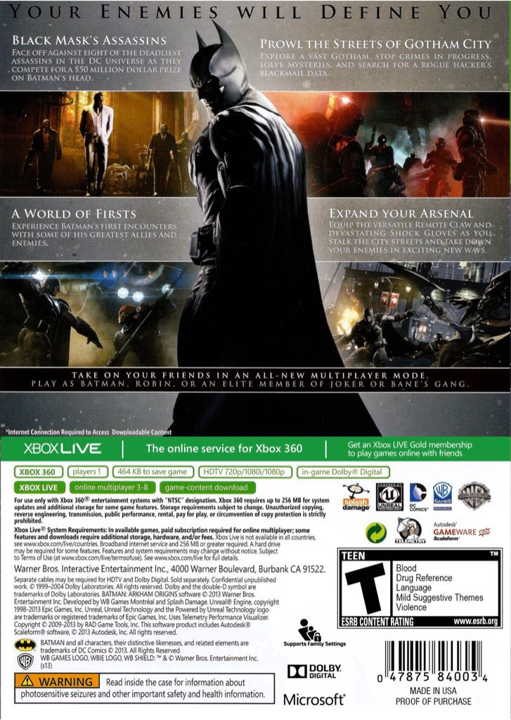Batman - Arkham Origins - Microsoft Xbox 360 (Warner Bros. Entertainment Inc - 1) video game collectible [Barcode 5051890159960] - Main Image 2
