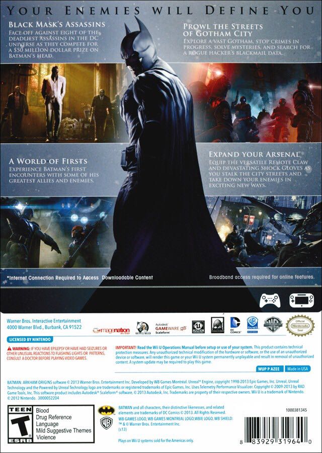 Batman: Arkham Origins - Nintendo Wii U (WB Games - 1) video game collectible [Barcode 883929319640] - Main Image 2