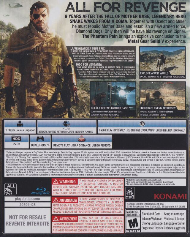 Metal Gear Solid V: The Phantom Pain - Sony PlayStation 3 (PS3) (Konami - 1) video game collectible [Barcode 4012927057353] - Main Image 2