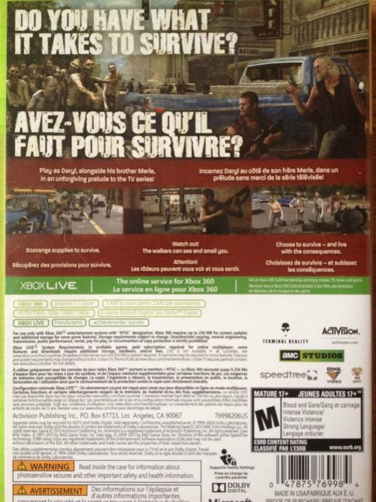The Walking Dead Survival Instinct - Microsoft Xbox 360 (Activision - 1) video game collectible [Barcode 047875769984] - Main Image 2