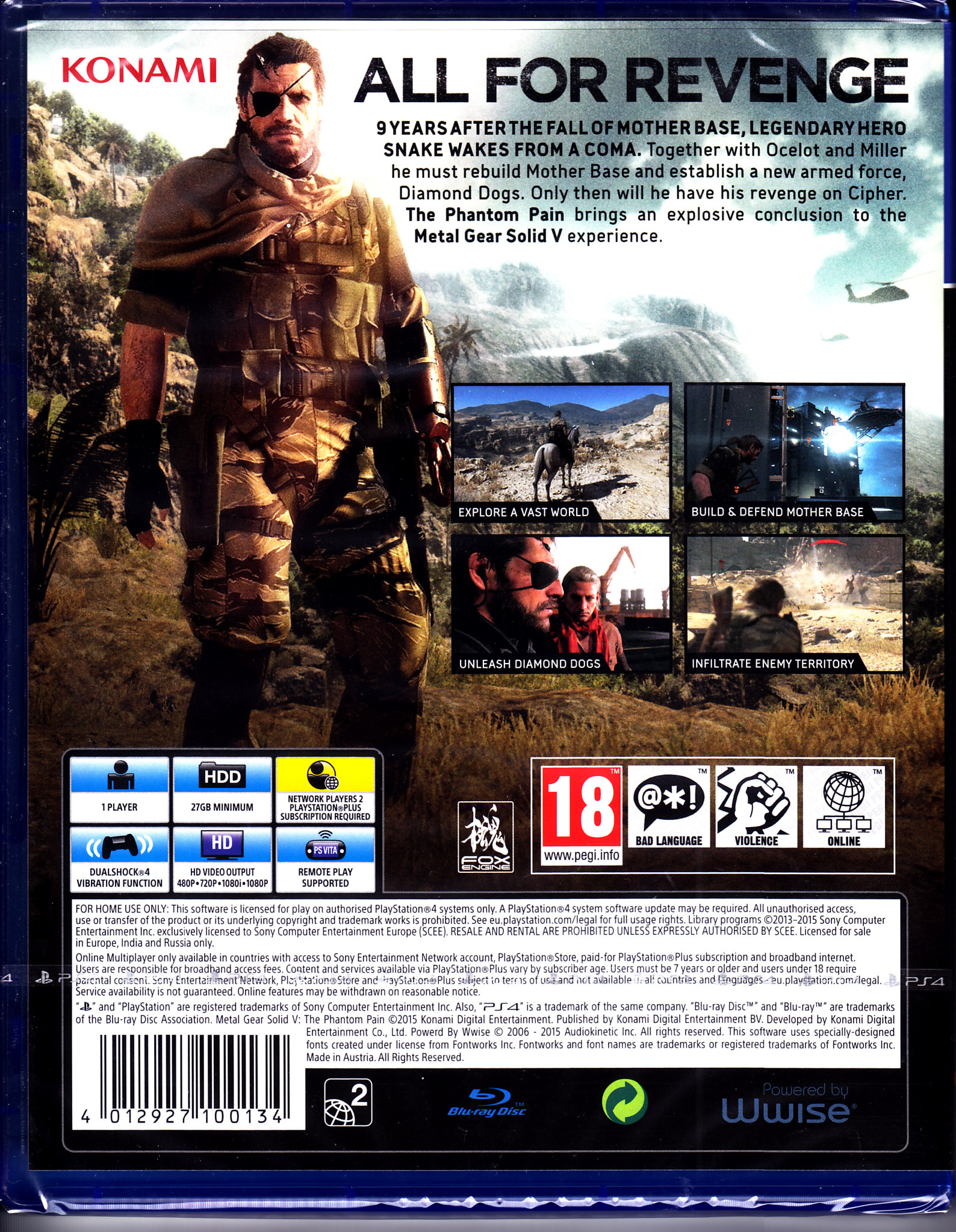 Metal Gear Solid V The Phantom Pain - Sony PlayStation 4 (PS4) (Konami - 1) video game collectible [Barcode 4012927100134] - Main Image 2