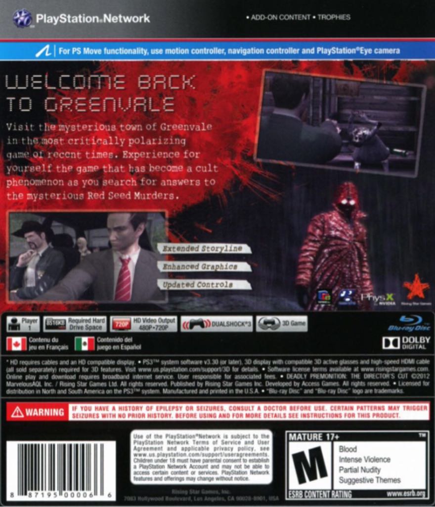 Deadly Premonition Director’s Cut - Sony PlayStation 3 (PS3) (Rising Star Games - 1) video game collectible [Barcode 5060102953876] - Main Image 2