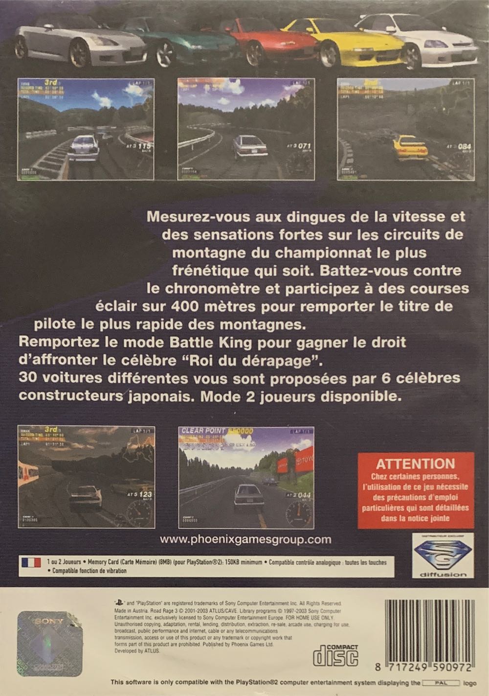 Road Rage 3 - Sony PlayStation 2 (PS2) (Phoenix Games Ltd - 1-2) video game collectible [Barcode 8717249590972] - Main Image 2