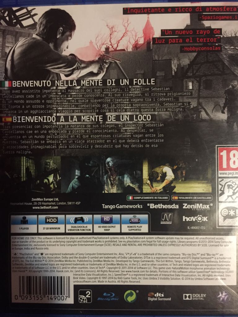 The Evil Within (steelbook) - Sony PlayStation 4 (PS4) (Bethesda Softworks, L.L.C. - 1) video game collectible [Barcode 0093155149007] - Main Image 2