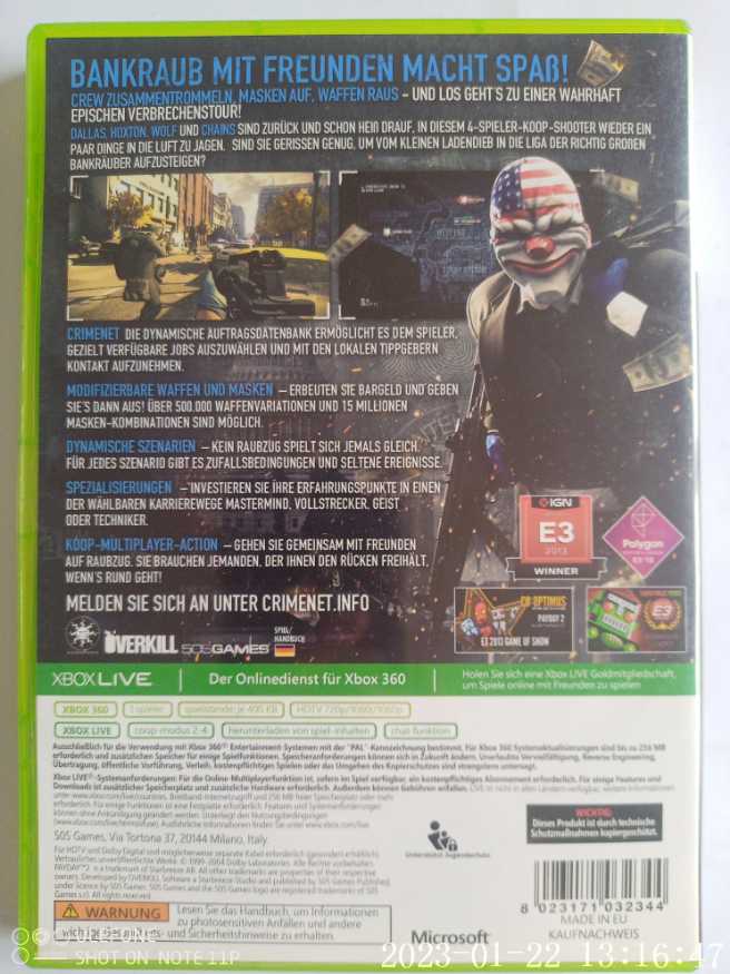 Payday 2 - Microsoft Xbox 360 (1) video game collectible [Barcode 8023171032344] - Main Image 2