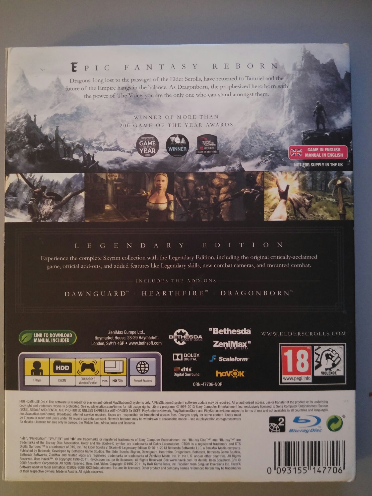 The Elder Scrolls V: Skyrim Legendary Edition - Sony PlayStation 3 (PS3) (Bethesda Softworks - 1) video game collectible [Barcode 093155147706] - Main Image 2